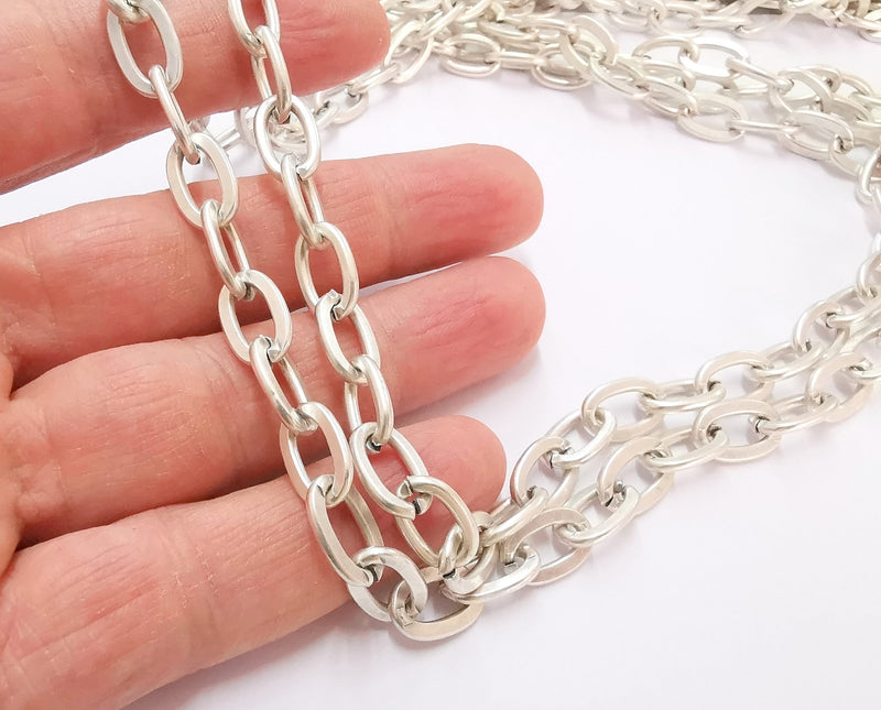Antique Silver Large Cable Chain 1 Meter - 3.3 Feet  (13.5x8.8 mm) Antique Silver Plated Cable Chain G21256