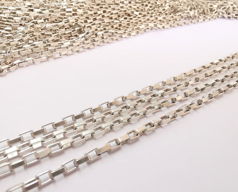 Antique Silver Plated Box Chain 1 Meter - 3.3 Feet  (4.75x3 mm)  G21259