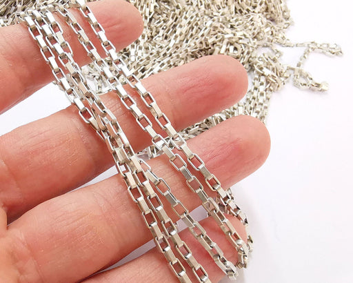 Antique Silver Plated Box Chain 1 Meter - 3.3 Feet  (4.75x3 mm)  G21259