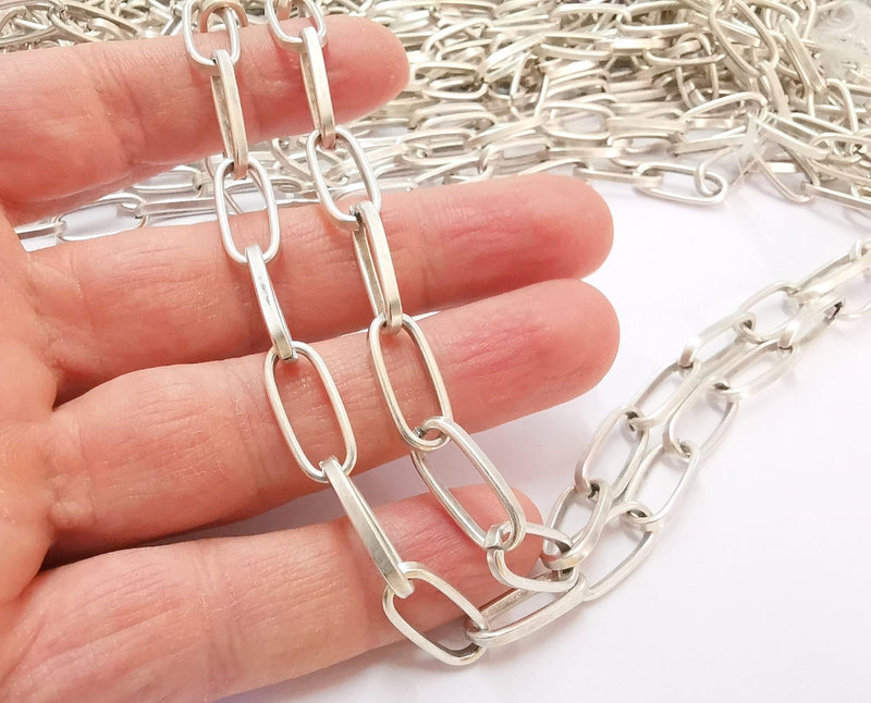 Antique Silver Large Cable Chain 1 Meter - 3.3 Feet  (19x8.5 mm) Antique Silver Plated Cable Chain G22074