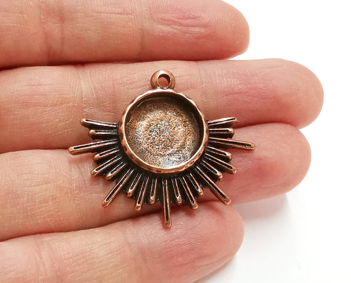 Sun Charms Blank Bezel Resin Bezel Mosaic Mountings Antique Copper Plated Charms (34x40mm) (16 mm Bezel Inner Size)  G21267