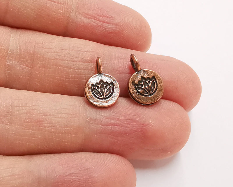 10 Lotus Charms Flower Charms Antique Copper Plated Charm (15x10mm) G21269