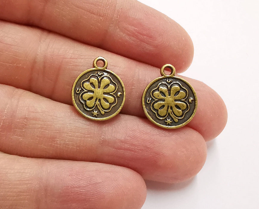 10 Clover Charms (Double Sided) Antique Bronze Plated Charms (18x15mm)  G21278