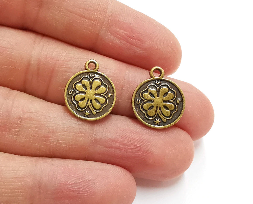 10 Clover Charms (Double Sided) Antique Bronze Plated Charms (18x15mm)  G21278