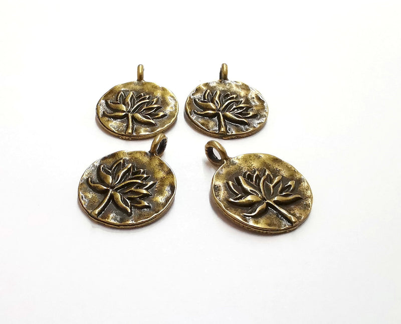 10 Lotus Charms Flower Charms Antique Bronze Plated Charms (21x16mm)  G21279