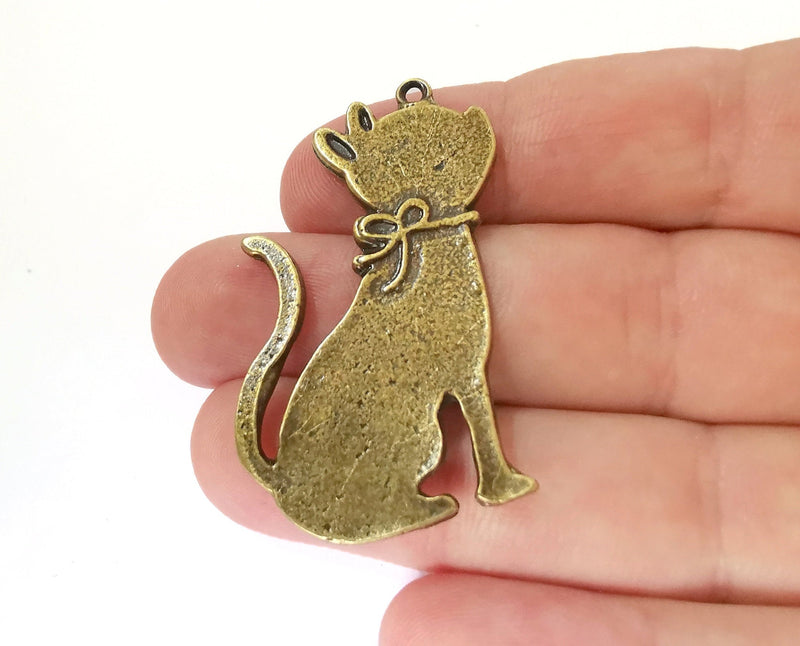 2 Cat Charms Antique Bronze Plated Charms (47x27mm)  G21442