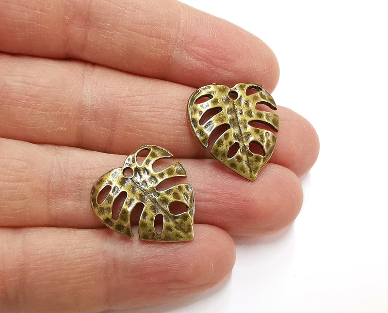 4 Monstera Leaf Charms Antique Bronze Plated Charms (22x21mm)  G21286