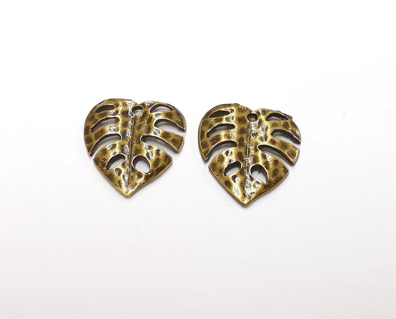 4 Monstera Leaf Charms Antique Bronze Plated Charms (22x21mm)  G21286