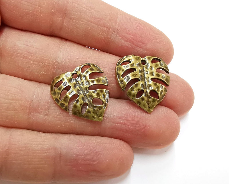 4 Monstera Leaf Charms Antique Bronze Plated Charms (22x21mm)  G21286