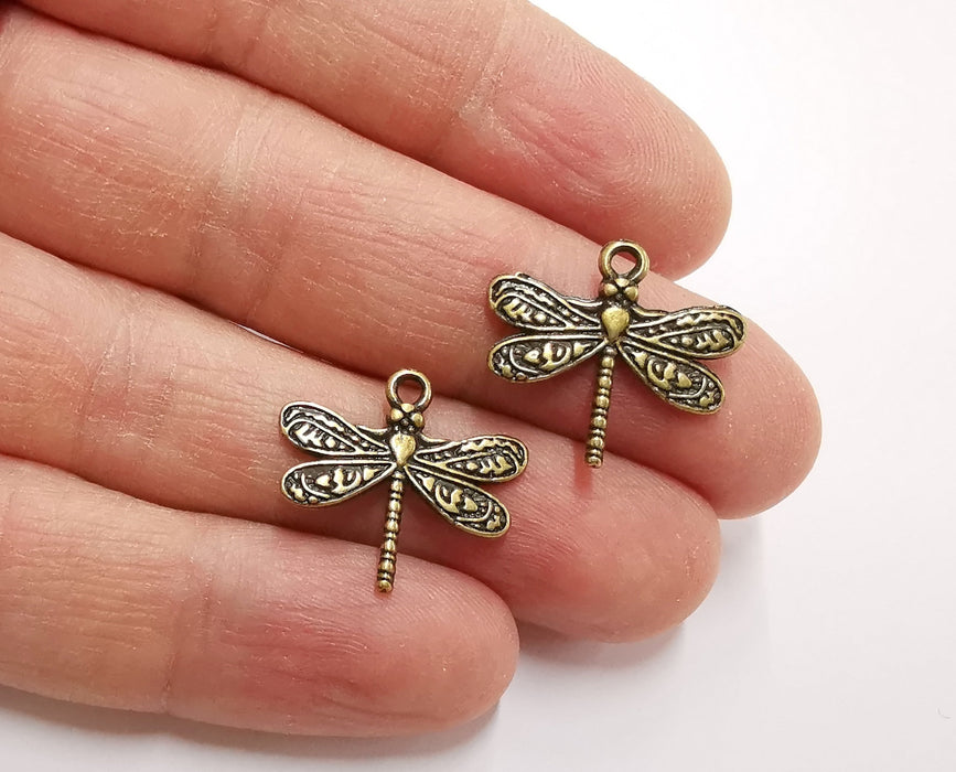 10 Dragonfly Charms Antique Bronze Plated Charms (21x19mm)  G18334