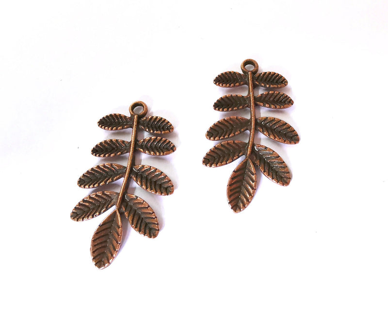 2 Leaves - Branch Charms Antique Copper Plated Charms (38x21mm)  G21447