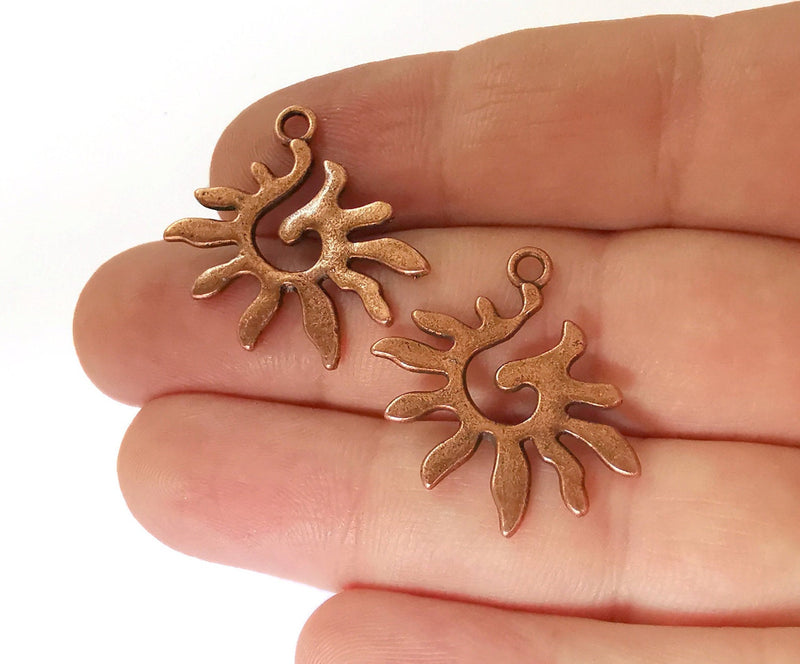 4 Sun Charms Antique Copper Plated Charms (27x27mm)  G21449