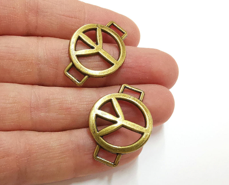 2 Peace Connector Charms Antique Bronze Plated Charms  (31x22 mm)  G21297