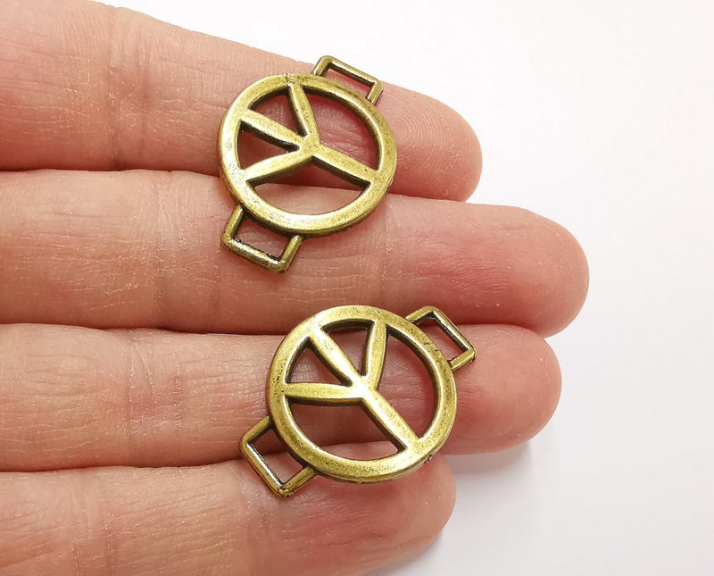 2 Peace Connector Charms Antique Bronze Plated Charms  (31x22 mm)  G21297