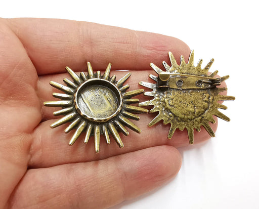 Sun Brooch Holders Pin Brooch Blanks Brooch Bezel Antique Bronze Plated Brooch Pin Findings  (16mm Bezel size)  G21304