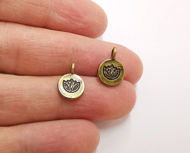 10 Lotus Charms Flower Charms Antique Bronze Plated Charm (15x10mm) G21305