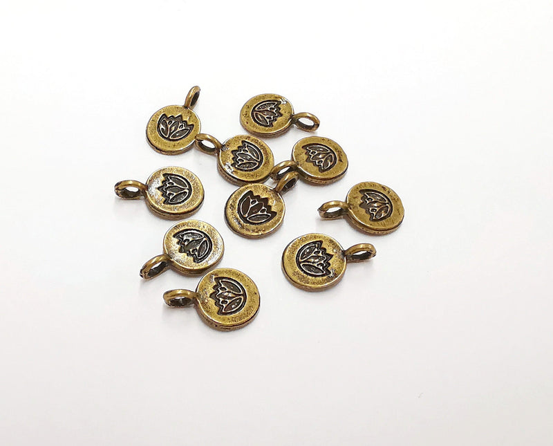 10 Lotus Charms Flower Charms Antique Bronze Plated Charm (15x10mm) G21305