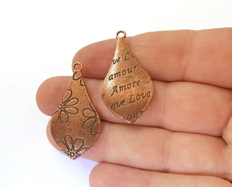 2 Flower Double Sided (Sides Different) Charms Antique Copper Plated Charms (40x20mm)  G21452