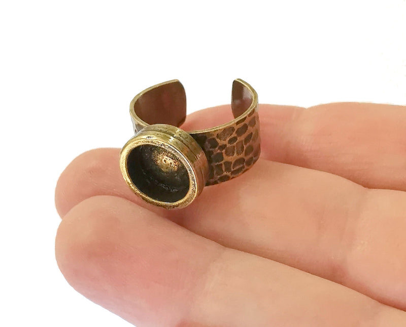 Ring Blank Setting Hammered Ring Base Bezel inlay Ring Backs Glass Cabochon Mounting Adjustable Antique Bronze Plated Ring (10mm ) G21455