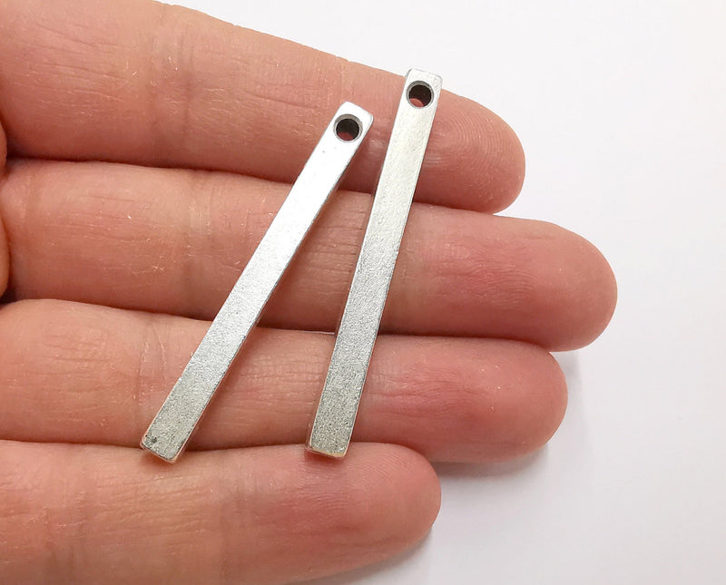 2 Rectangle Pendant Antique Silver Plated Pendant (50x5mm)  G21314