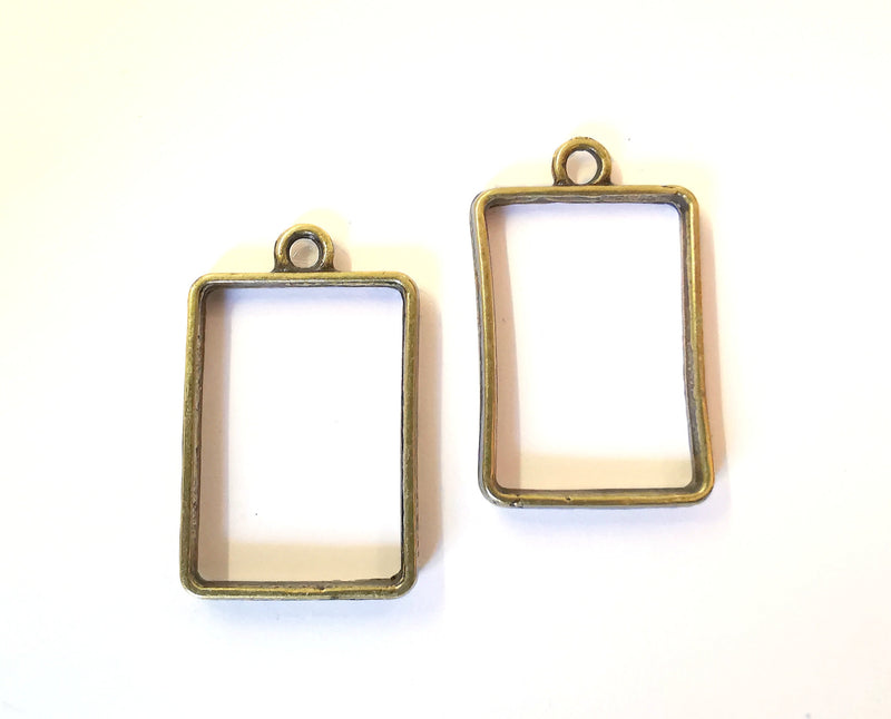 4 Rectangle Bezel Charms Antique Bronze Plated Charms (33x20mm) G21463