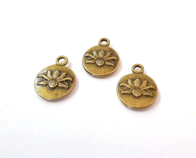 10 Lotus Charms (Double Sided)(Both Side Same) Flower Charms Antique Bronze Plated Charms (16x12mm)  G21472