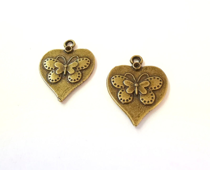 4 Heart Butterfly Charms Antique Bronze Plated Charm (25x20mm) G21473