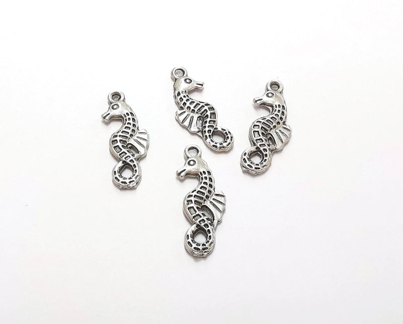 10 Seahorse Charms Antique Silver Plated Charms (25x9mm)  G21335