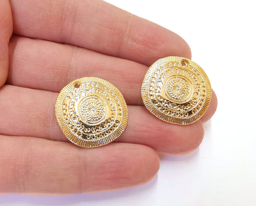 2 Gold Charms Shiny Gold Plated Charms (25mm)  G21338