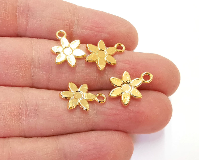 10 Flower Charms Shiny Gold Plated Charms (17x12mm)  G21339