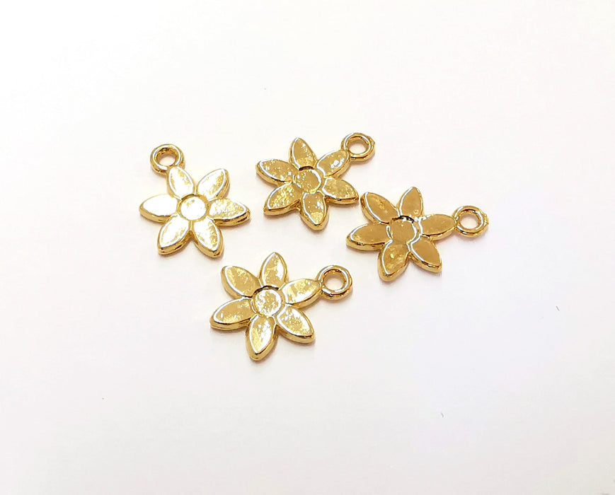 10 Flower Charms Shiny Gold Plated Charms (17x12mm)  G21339