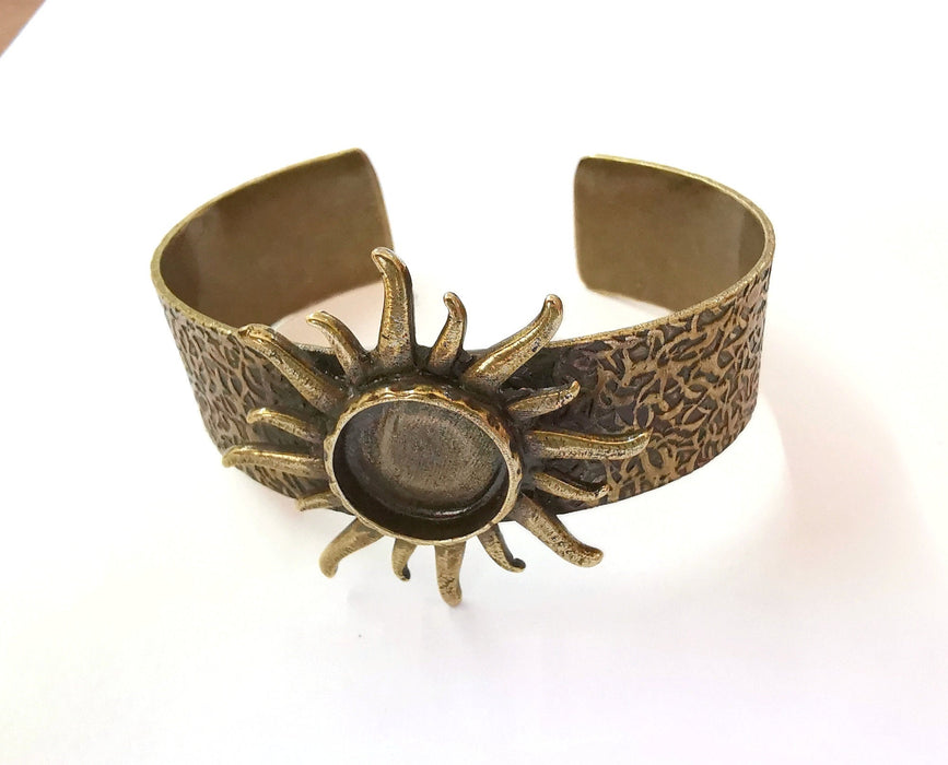 Sun Bracelet Blank Resin Bangle Dry Flower inlay Blank Cuff Bezel Glass Cabochon Base Textured Adjustable Antique Bronze (16mm ) G28048