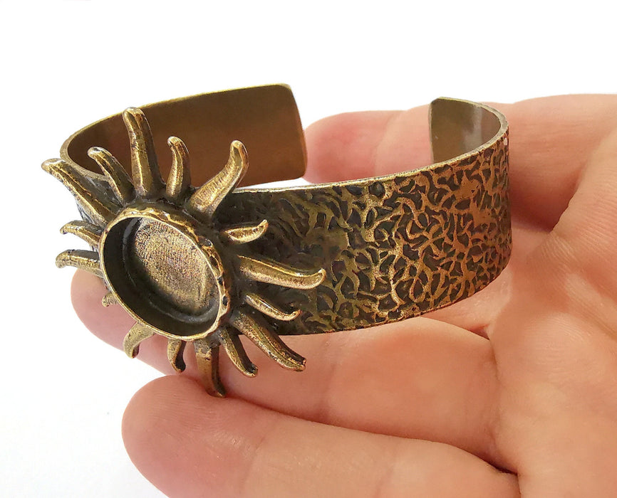 Sun Bracelet Blank Resin Bangle Dry Flower inlay Blank Cuff Bezel Glass Cabochon Base Textured Adjustable Antique Bronze (16mm ) G28048