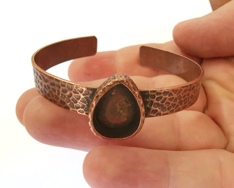 Bracelet Blank Resin Bangle Dry Flower inlay Blank Cuff Bezel Glass Cabochon Base Textured Adjustable Antique Copper (18x13mm ) G21480