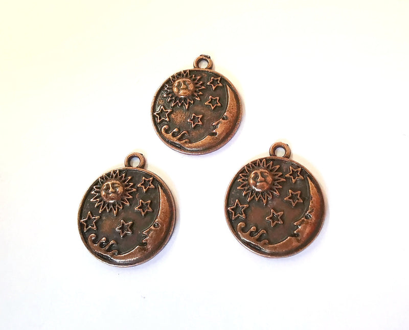 4 Moon Stars Sun Charms Antique Copper Plated Charms (22x19mm) G21481