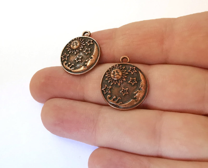 4 Moon Stars Sun Charms Antique Copper Plated Charms (22x19mm) G21481