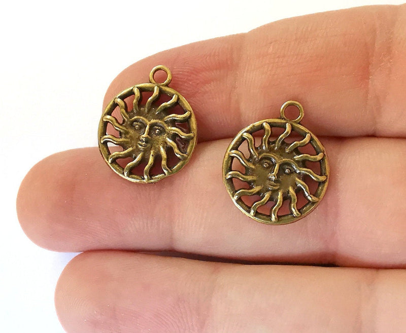 5 Sun Double Sided Charms Antique Bronze Plated Charms (20x17mm)  G21486