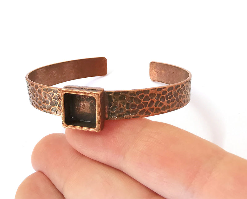 Bracelet Blank Resin Bangle Dry Flower inlay Blank Cuff Bezel Glass Cabochon Base Hammered Adjustable Antique Copper (10x10mm ) G21496