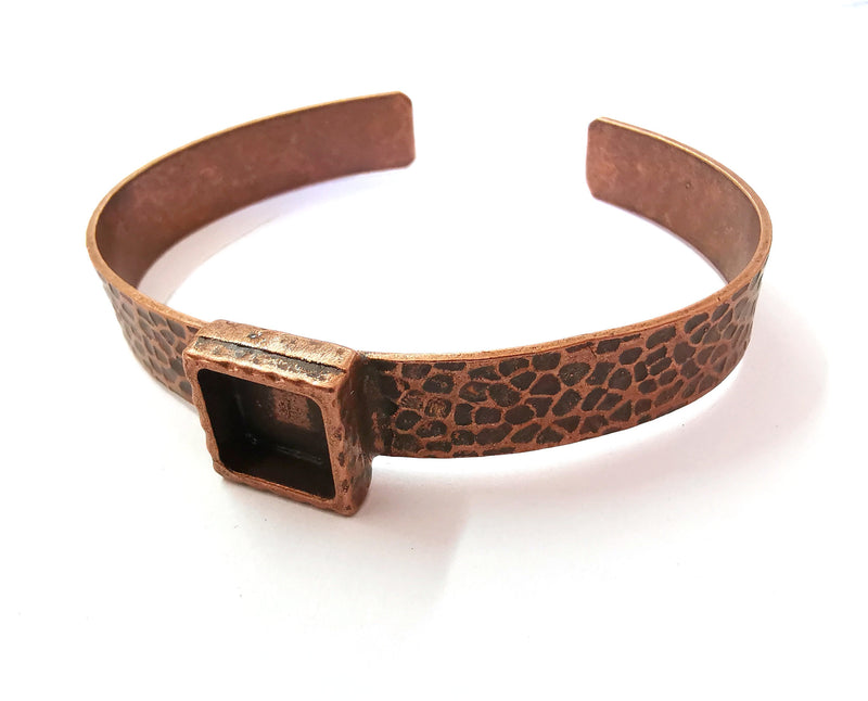Bracelet Blank Resin Bangle Dry Flower inlay Blank Cuff Bezel Glass Cabochon Base Hammered Adjustable Antique Copper (10x10mm ) G21496