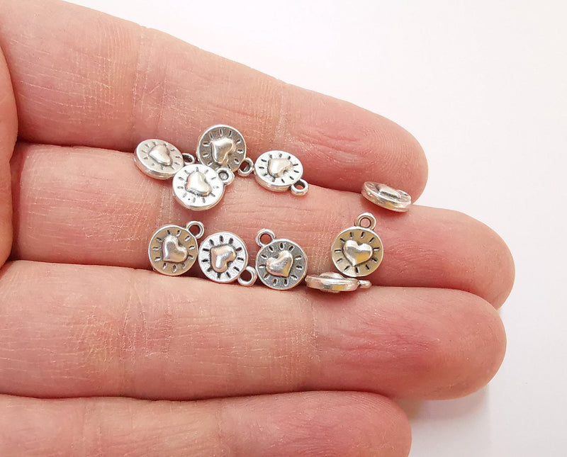 20 Heart Charms Double Sided (Both Side Same) Antique Silver Plated Charms (10x8mm)  G21341