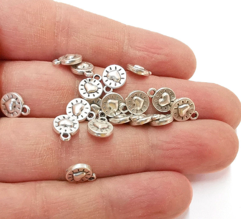 20 Heart Charms Double Sided (Both Side Same) Antique Silver Plated Charms (10x8mm)  G21341