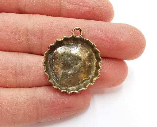 2 Crown Cap Charms Blank Bezel Resin Bezel Mosaic Mountings Antique Bronze Plated Charms (30x27mm) (22 mm Bezel Inner Size)  G21347