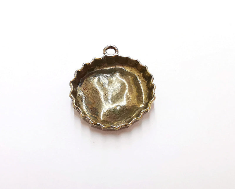 2 Crown Cap Charms Blank Bezel Resin Bezel Mosaic Mountings Antique Bronze Plated Charms (30x27mm) (22 mm Bezel Inner Size)  G21347