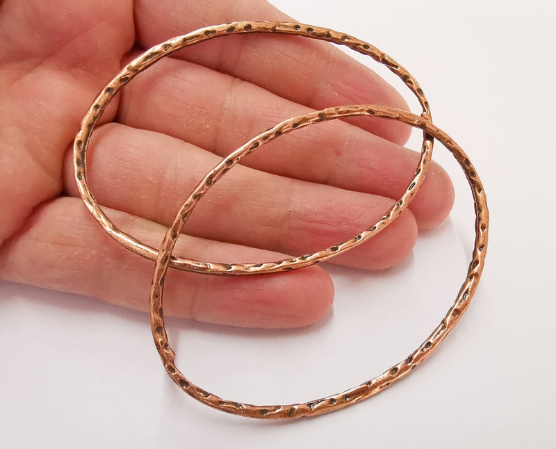 2 Hammered Oval Findings Charms Antique Copper Plated Findings (78x56mm)  G21348
