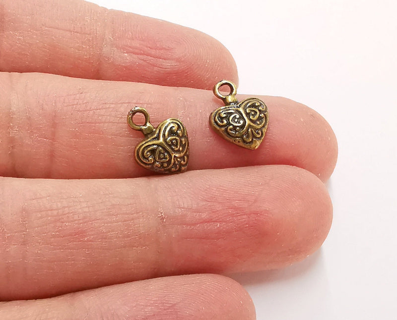 10 Heart Charms Antique Bronze Plated Charms (14x10mm)  G21350