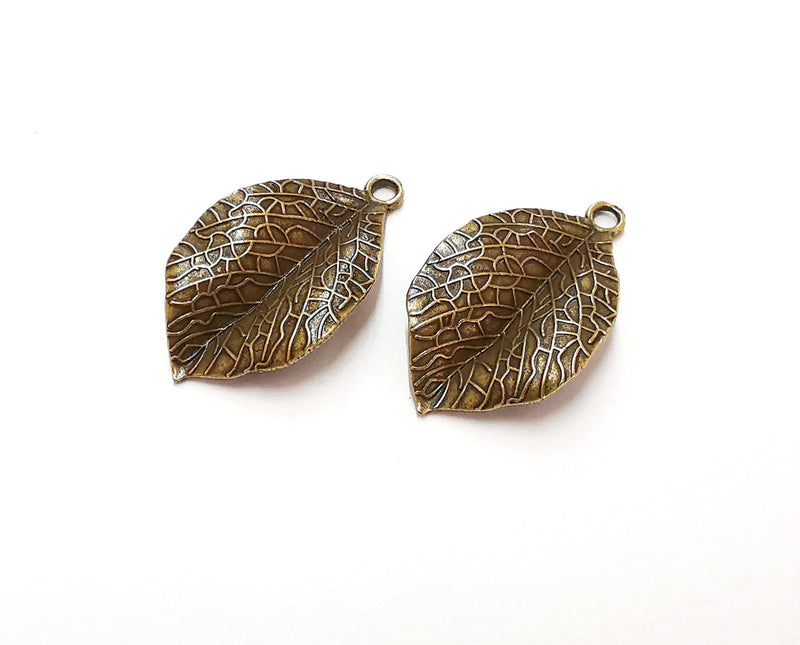 4 Curved Leaf Charms Antique Bronze Plated Charms (35x20mm)  G21354