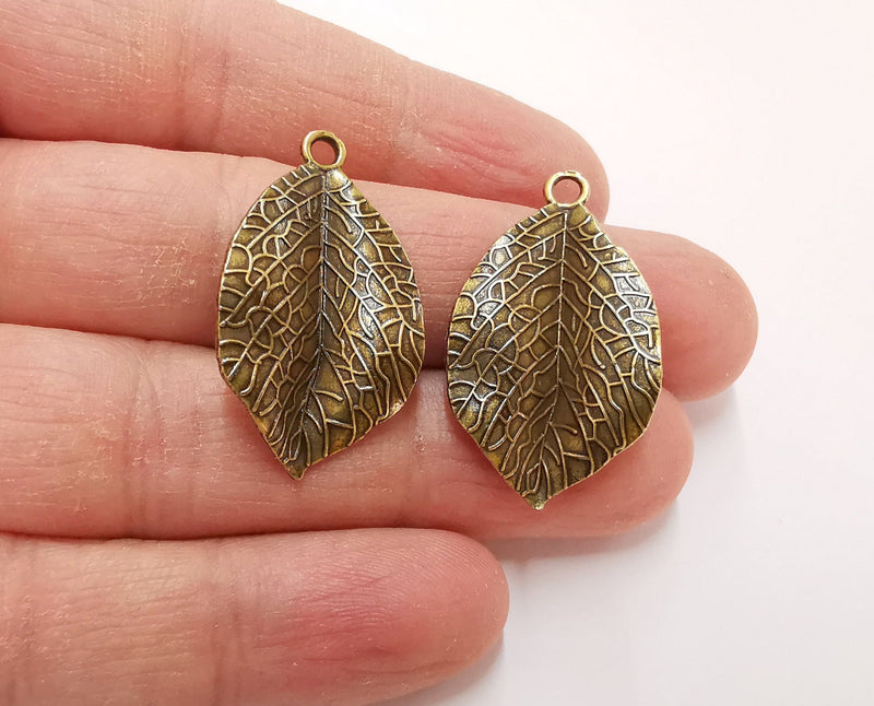 4 Curved Leaf Charms Antique Bronze Plated Charms (35x20mm)  G21354