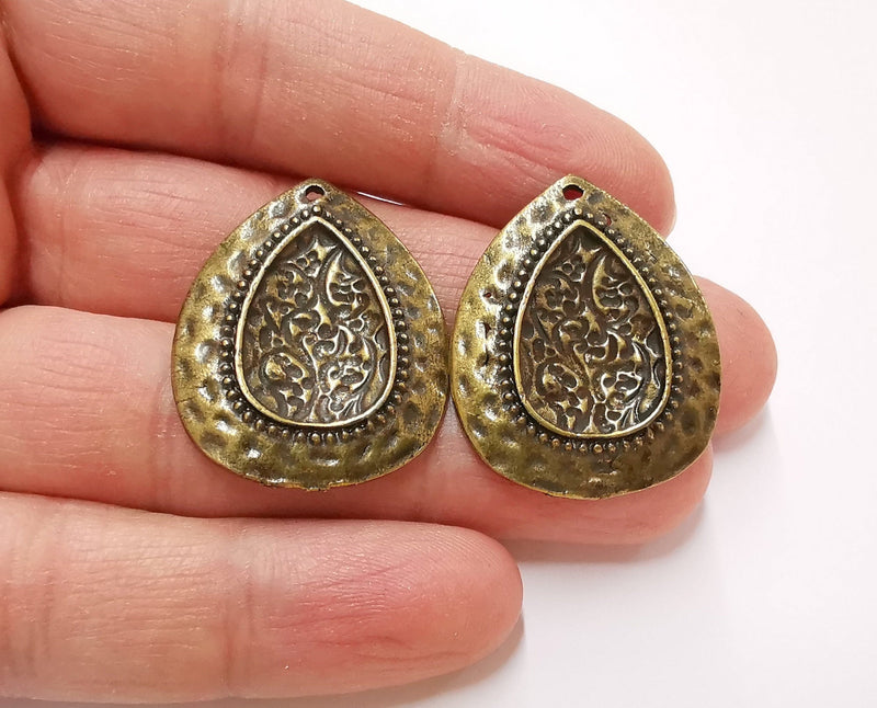 2 Drop Charms Antique Bronze Plated Charms (34x27mm)  G21358