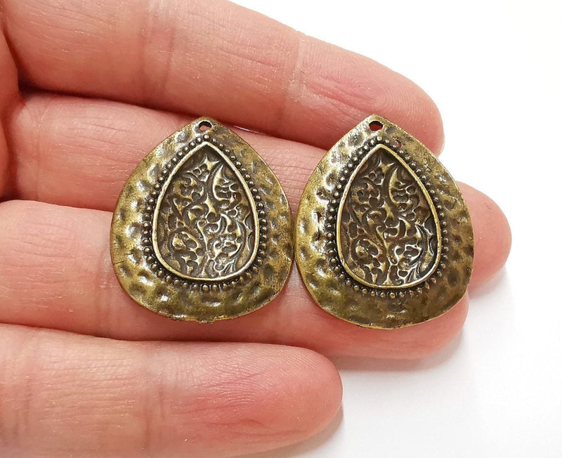 2 Drop Charms Antique Bronze Plated Charms (34x27mm)  G21358