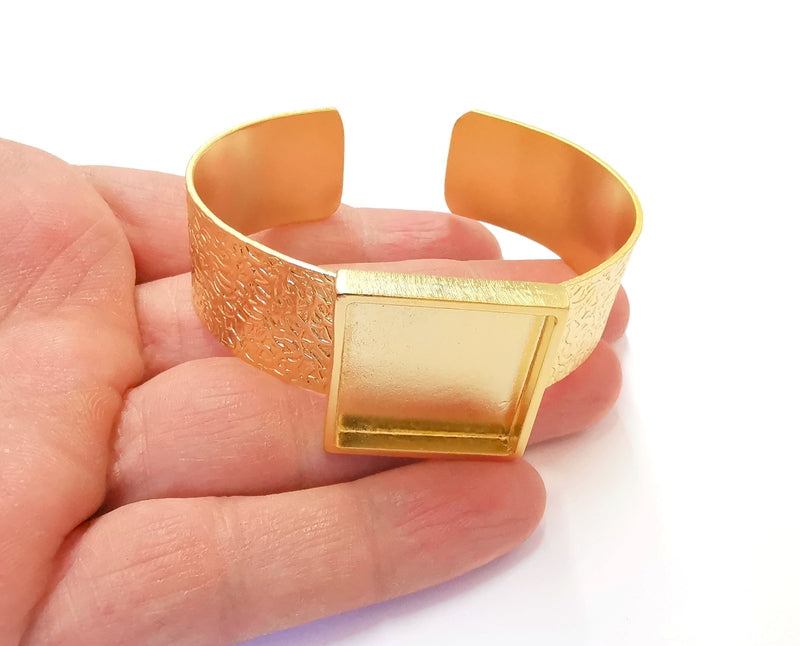 Bracelet Blank Resin Bangle Dry Flower inlay Blank Cuff Bezel Glass Cabochon Base Textured Adjustable Gold Plated  (25mm ) G21365
